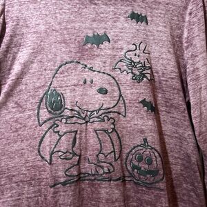 Peanuts Halloween Long Sleeve Tee - Maroon with Black Print